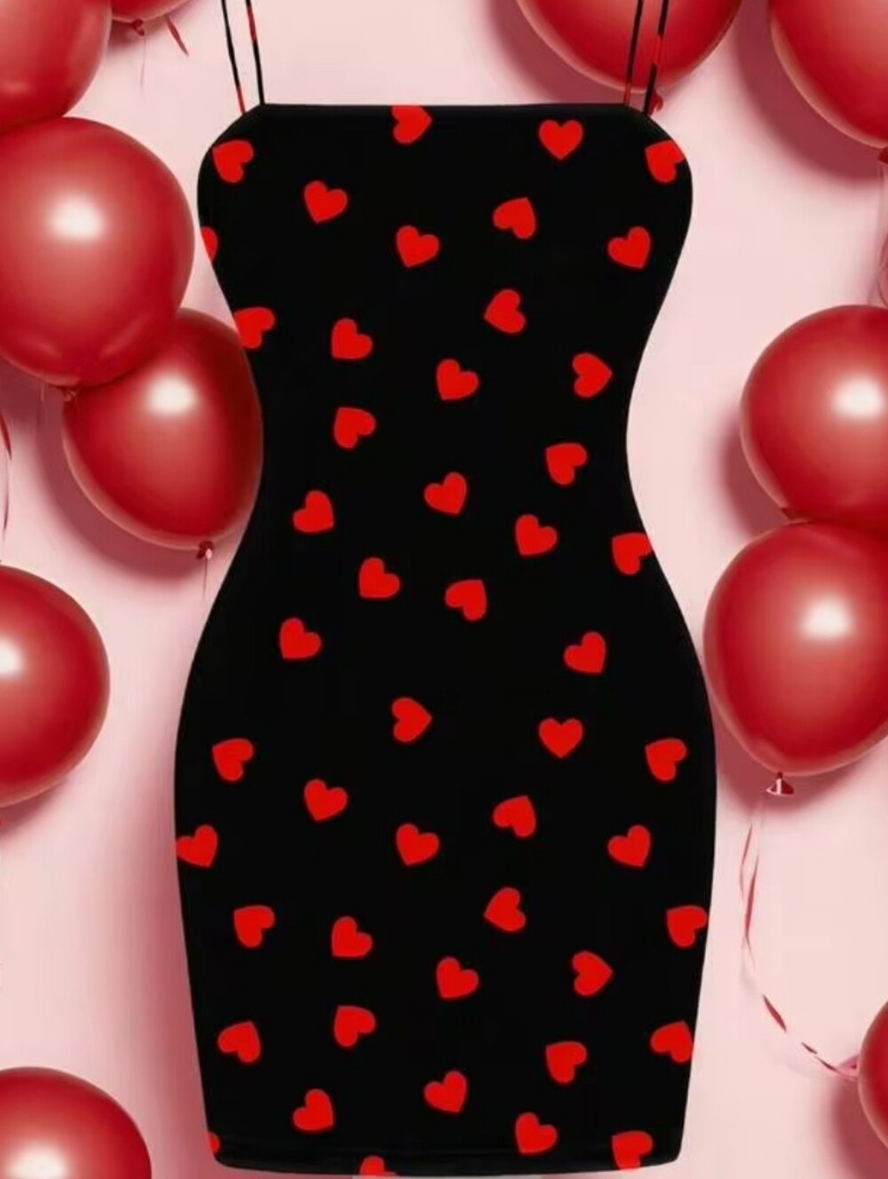 Shein EZWear Heart Print Spaghetti Strap Mini Dress